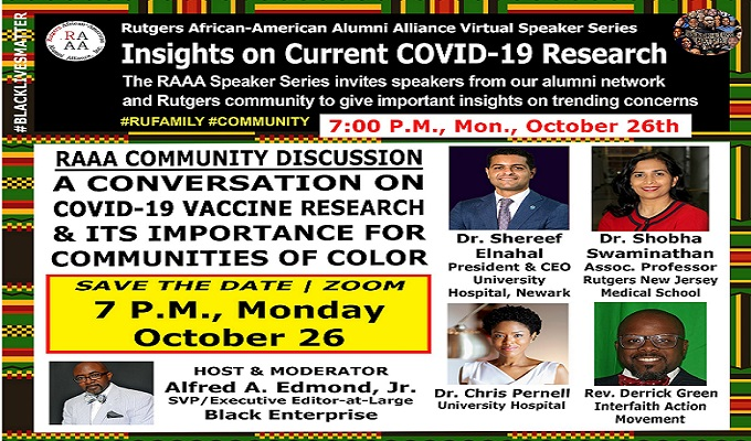 Rutgers African-American Alumni Alliance (RAAA) Community Discussion – Covid-19 Vaccine Research
